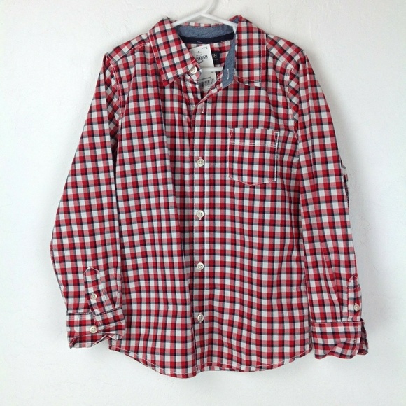 Red white and blue cheked button up
